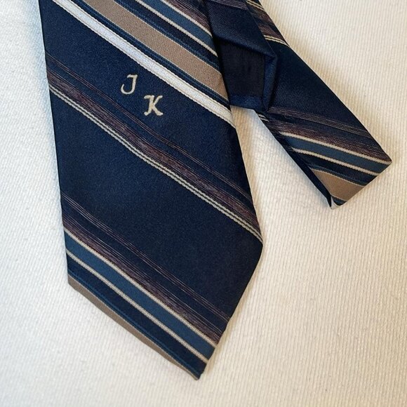 Vintage Sabatini Diagonal Striped Tie Letters JK for 'Just Kidding" Whimsical - Picture 7 of 7